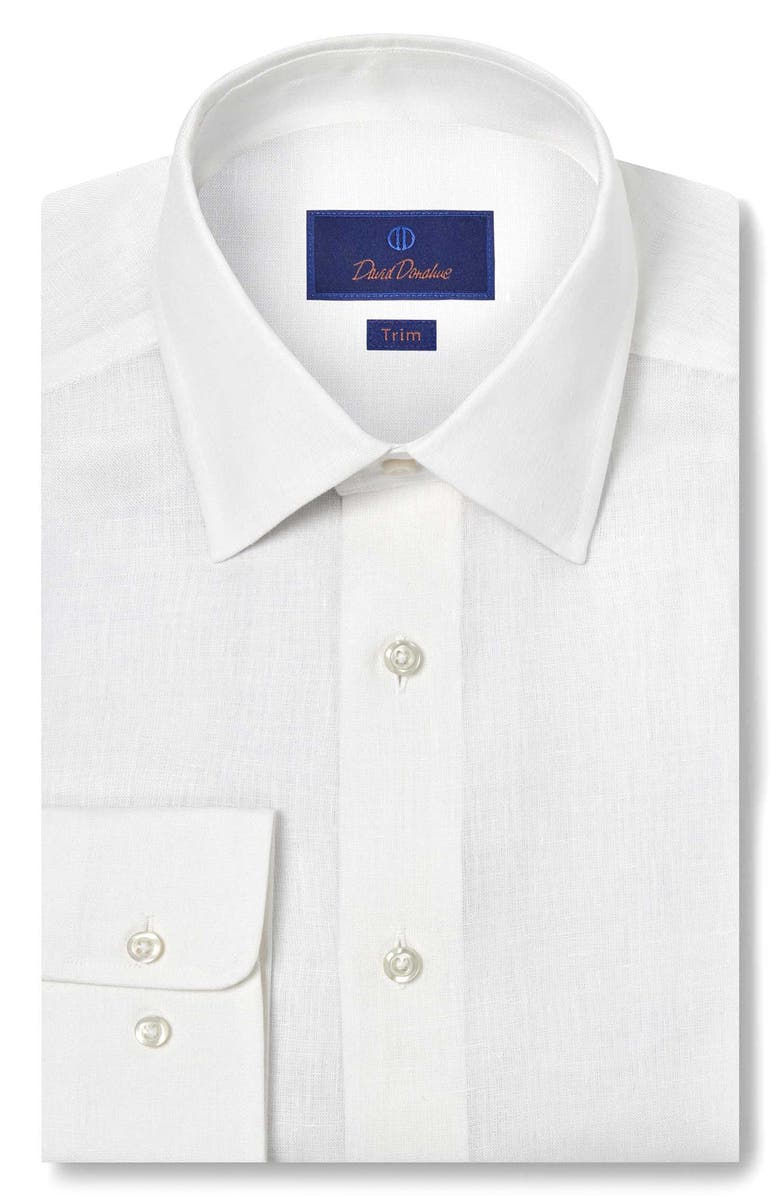 David Donahue Trim Fit Linen Dress Shirt, Main, color, White/ White