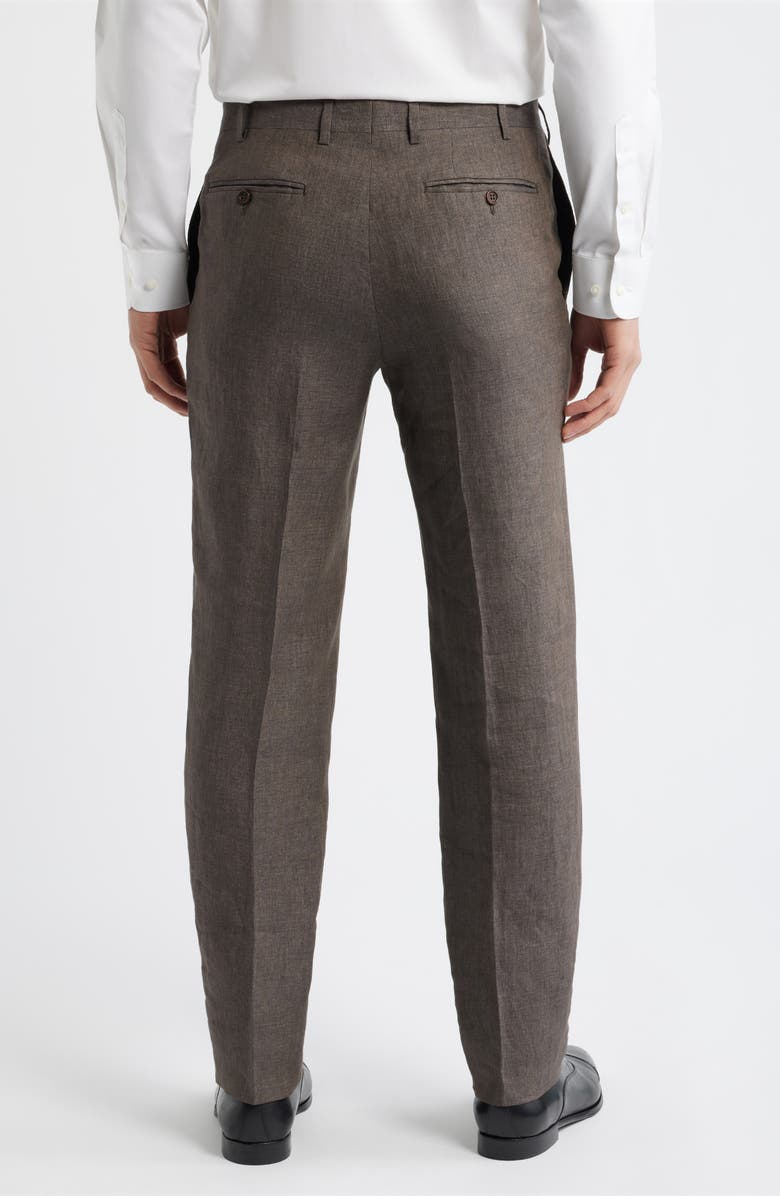 Canali Siena Regular Fit Flat Front Linen Suit Pants, Alternate, color, Brown