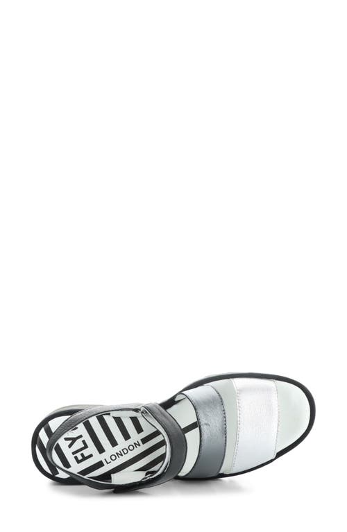 Fly London Bexy Platform Wedge Sandal In Silver/graph/blk
