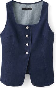 MANGO Square Neck Denim Vest