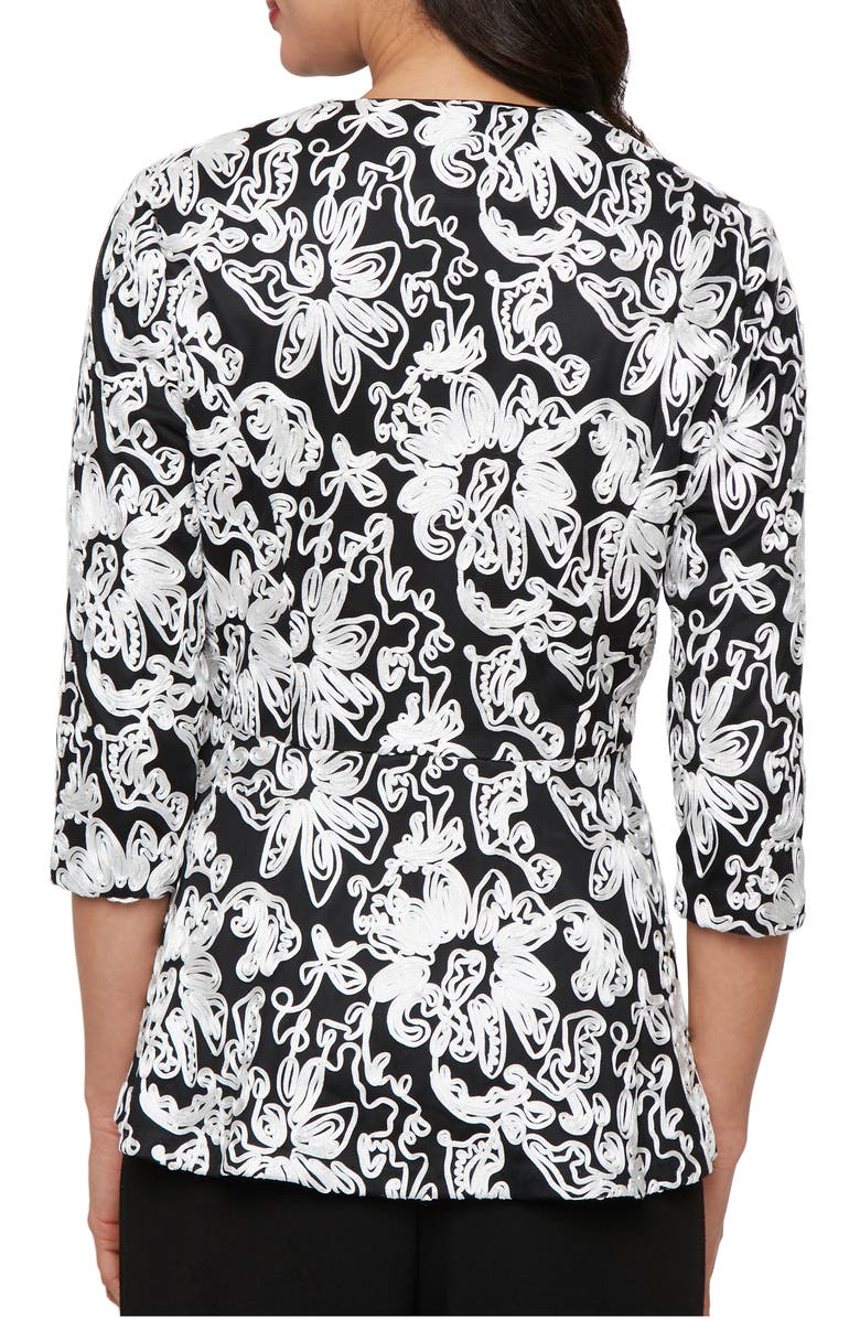 Alex Evenings Soutache Peplum Zip Jacket, Alternate, color, Black White