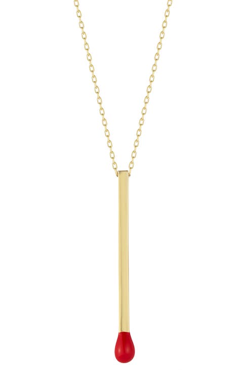 14K Yellow Gold Plated Sterling Silver Match Stick Pendant Necklace