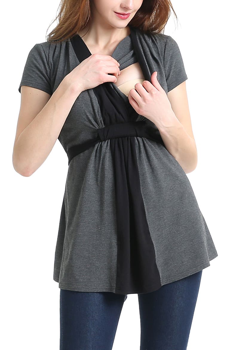 Maternity Colorblock Nursing Top, Alternate, color, Gray