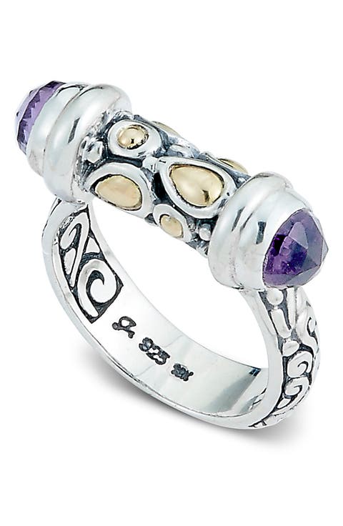 18K Yellow Gold & Sterling Silver Amethyst Bullet Ring