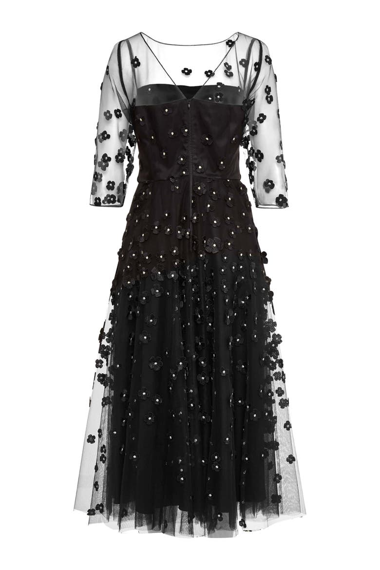 Embroidered Mesh Cocktail Gown With Sleeves, Main, color, Black