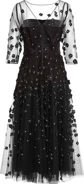 Maison Common Embroidered Mesh Cocktail Gown With Sleeves