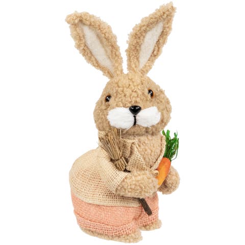 Plush Boy Easter Rabbit Figurine With Carrots - 11"