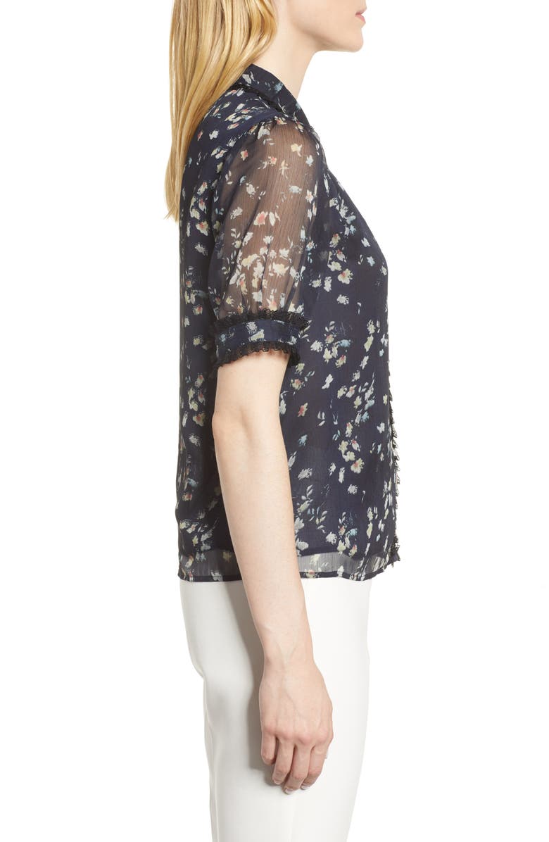 CeCe Floral Print Ruffle Trim Shirt, Alternate, color, 