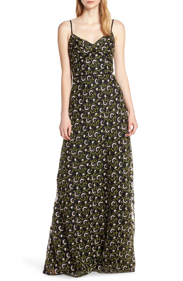 Jill Jill Stuart Floral Embroidered Lace Maxi Dress, Main, color, Black Multi