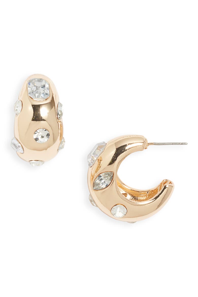 Mixed Crystal Hoop Earrings, Main, color, CLEAR- GOLD