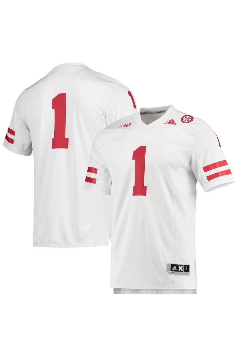 Men's adidas #1 White Nebraska Huskers Team Premier Football Jersey, Alternate, color, White