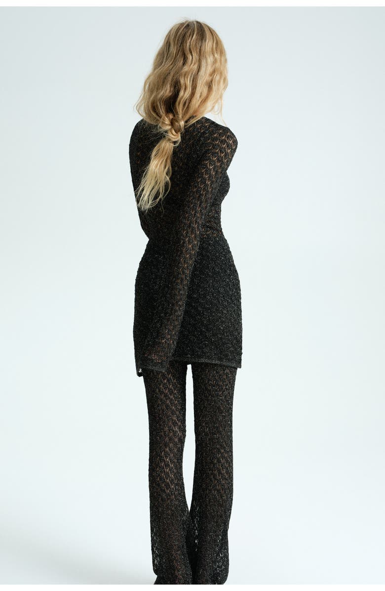 H&M Shimmering Pointelle-knit Top, Alternate, color, Black