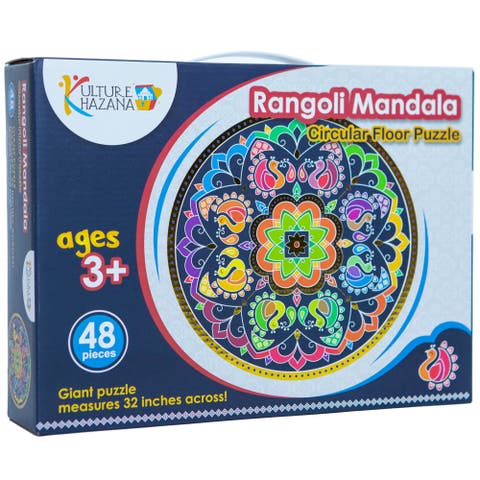 Rangoli Mandala 32" Round Floor Puzzle 48 Pieces, Indian Art For Holi