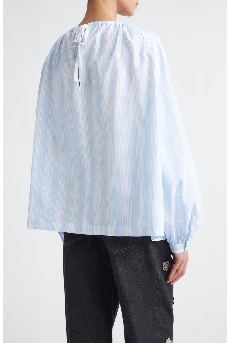 Stripe Gathered Neck Cotton Poplin Top, Alternate, color, STB21 LIGHT BLUE