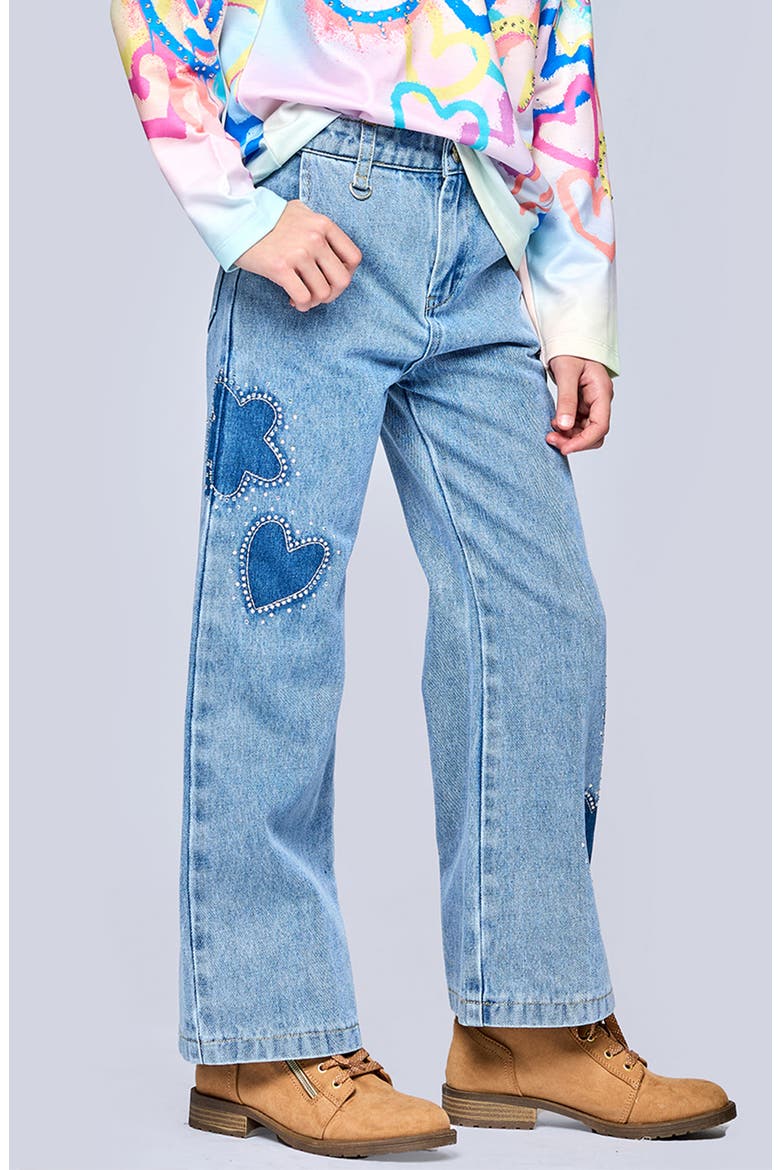 Kids' Heart Patch Wide Leg Jeans, Alternate, color, STONEWASH