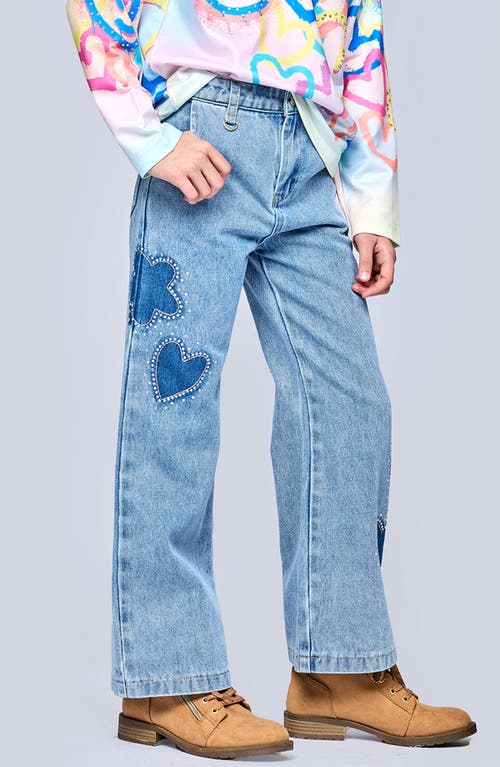 Hannah Banana Kids' Heart Patch Wide Leg Jeans In Blue