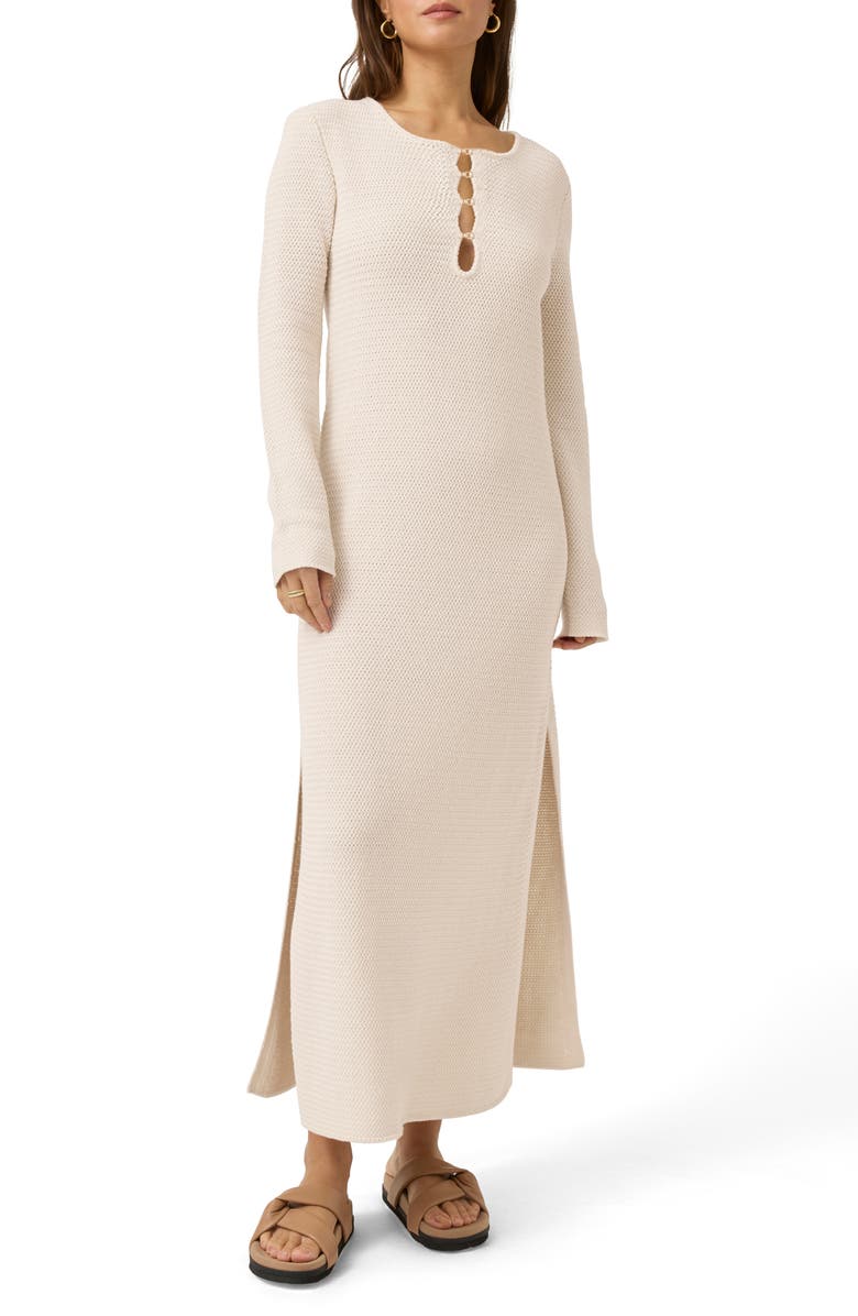 Splendid x @cellajaneblog Long Sleeve Cotton Blend Caftan, Main, color, Pearl