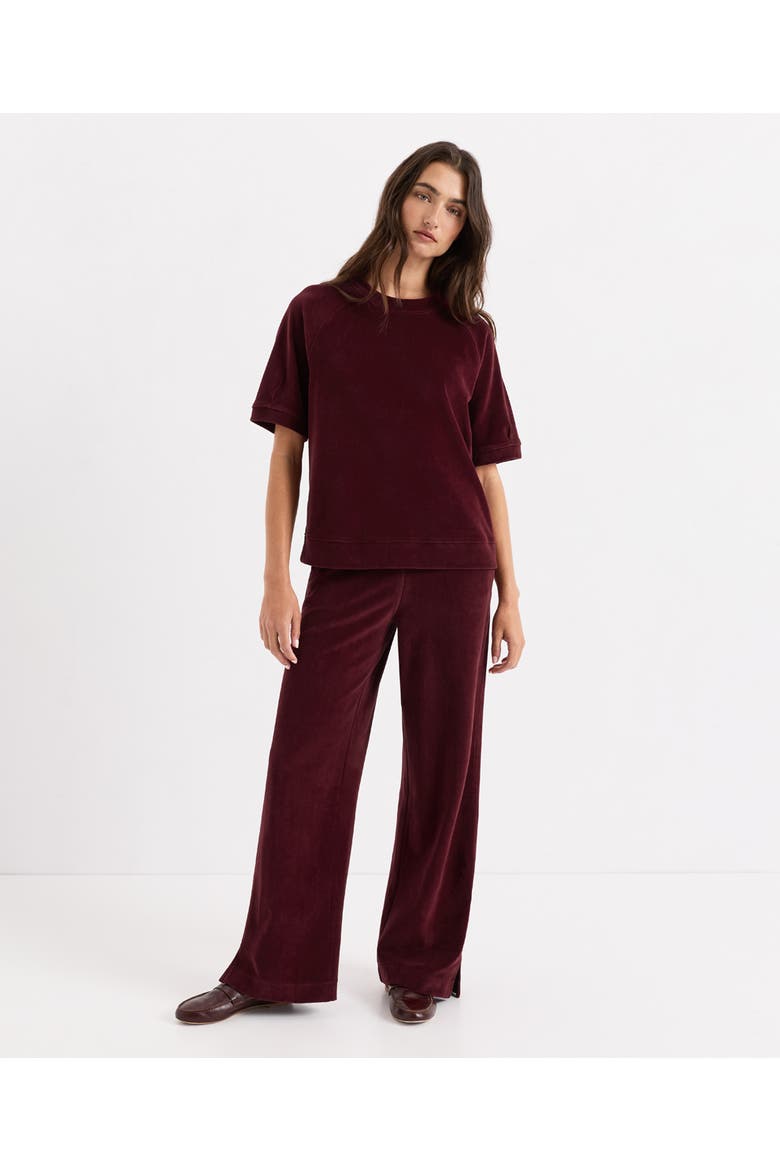 Organic Cotton Velour Wide Leg Pant, Alternate, color, Cabernet Red