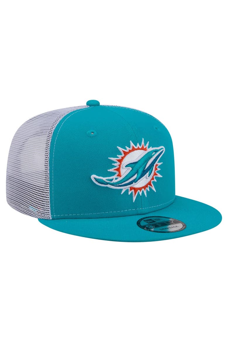 Men's New Era  Aqua Miami Dolphins Core Team 9FIFTY Trucker Snapback Hat, Alternate, color, Aqua