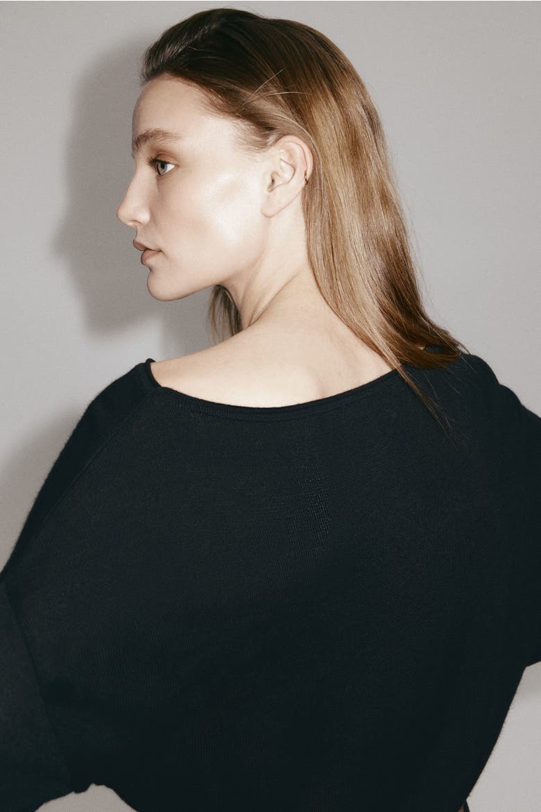 Fine-knit One-shoulder Top, Alternate, color, Black