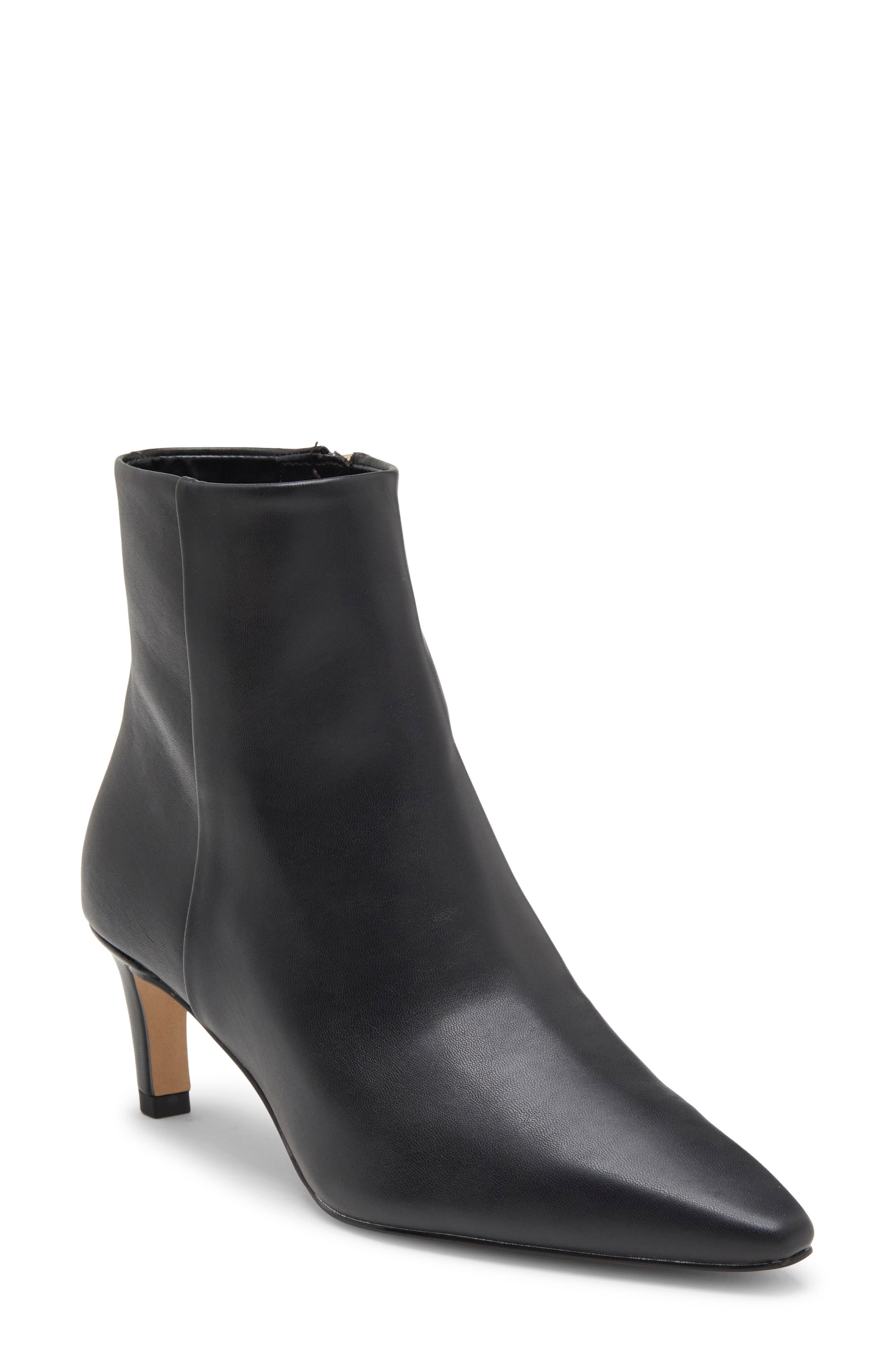 Quinley Leather Bootie, Main, color, BLACK