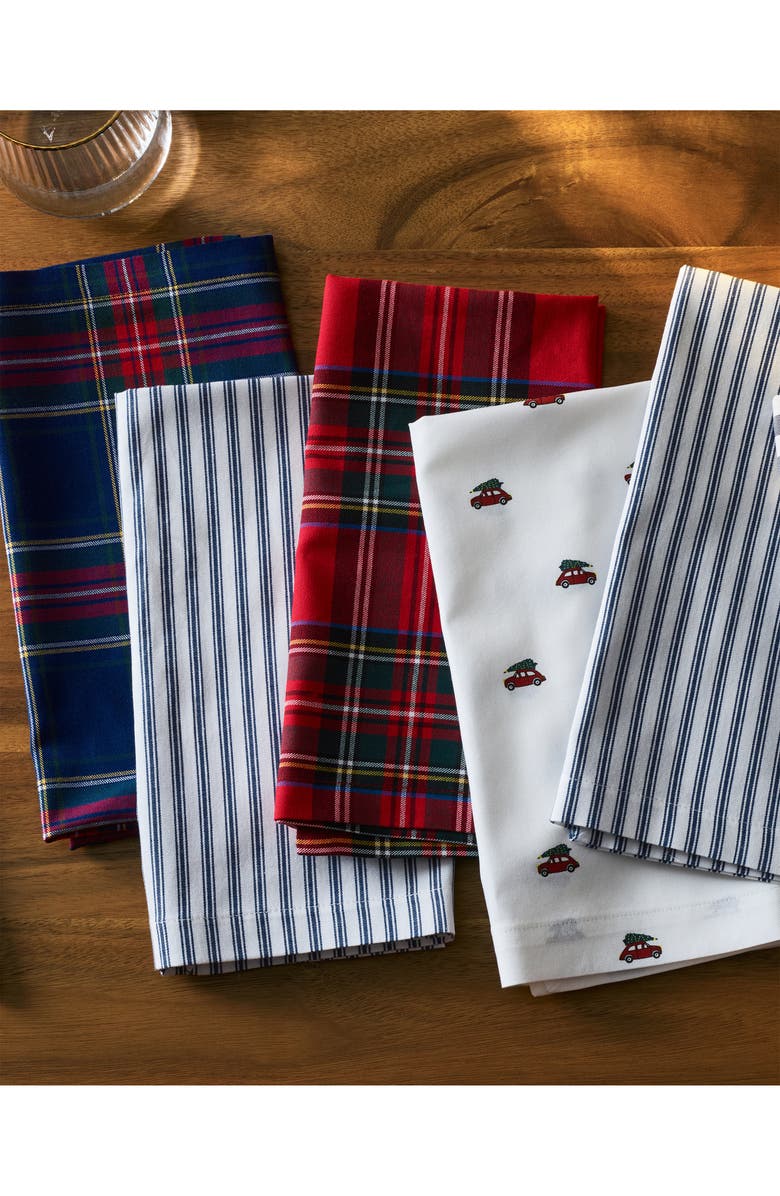 Petite Plume Windsor Set of 4 Tartan Cotton Napkins, Alternate, color, Navy