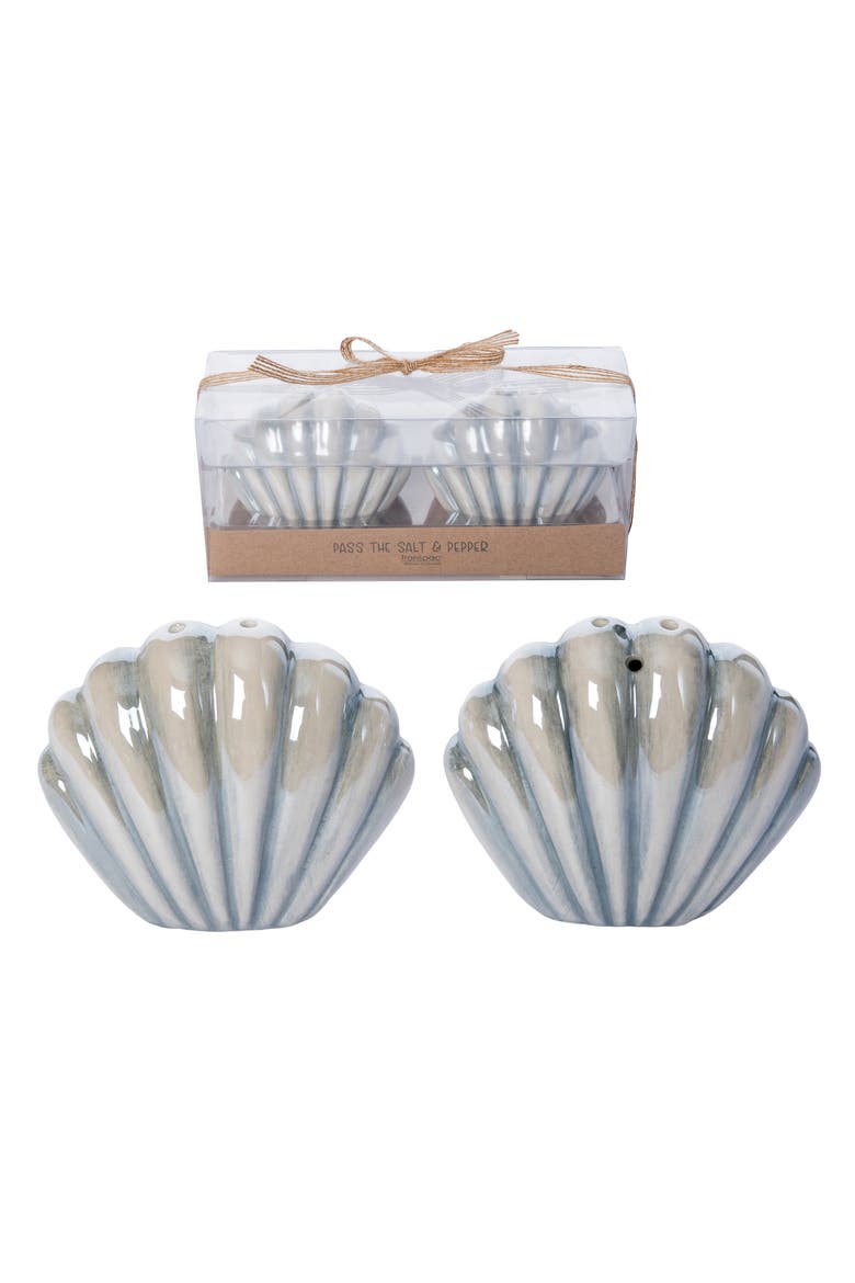 Dolomite Seashell Salt and Pepper Set of 2 Blue for Spring Serving and Entertaining, Main, color, Multicolored