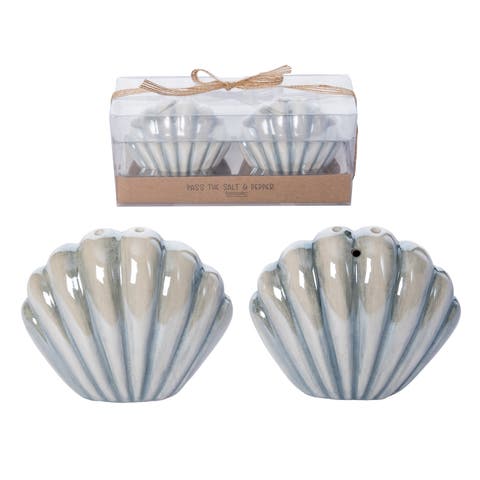 Dolomite Seashell Salt and Pepper Set of 2 Blue for Spring Serving and Entertaining