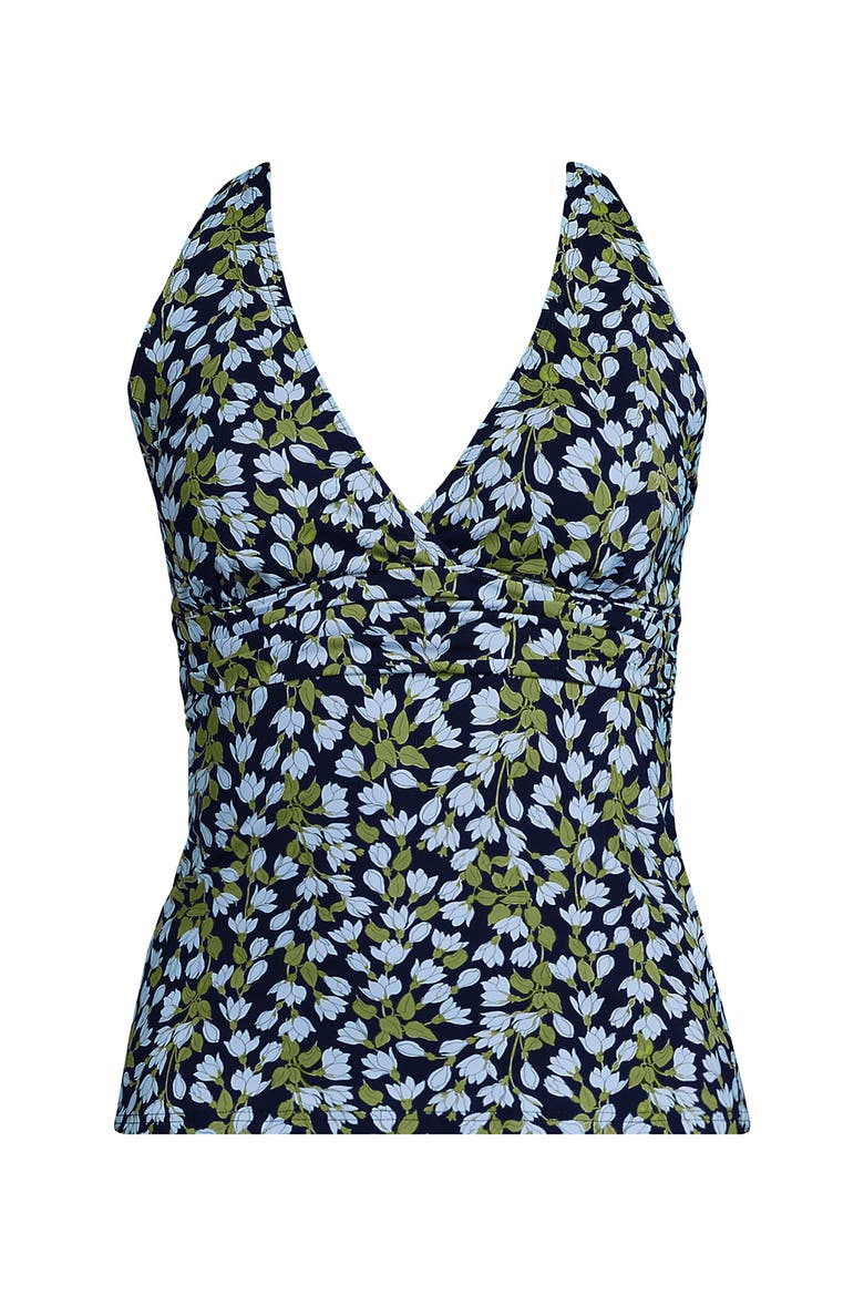 D-Cup V-Neck Plunge X Back Tankini Top, Alternate, color, Navy Mini Bloom Floral