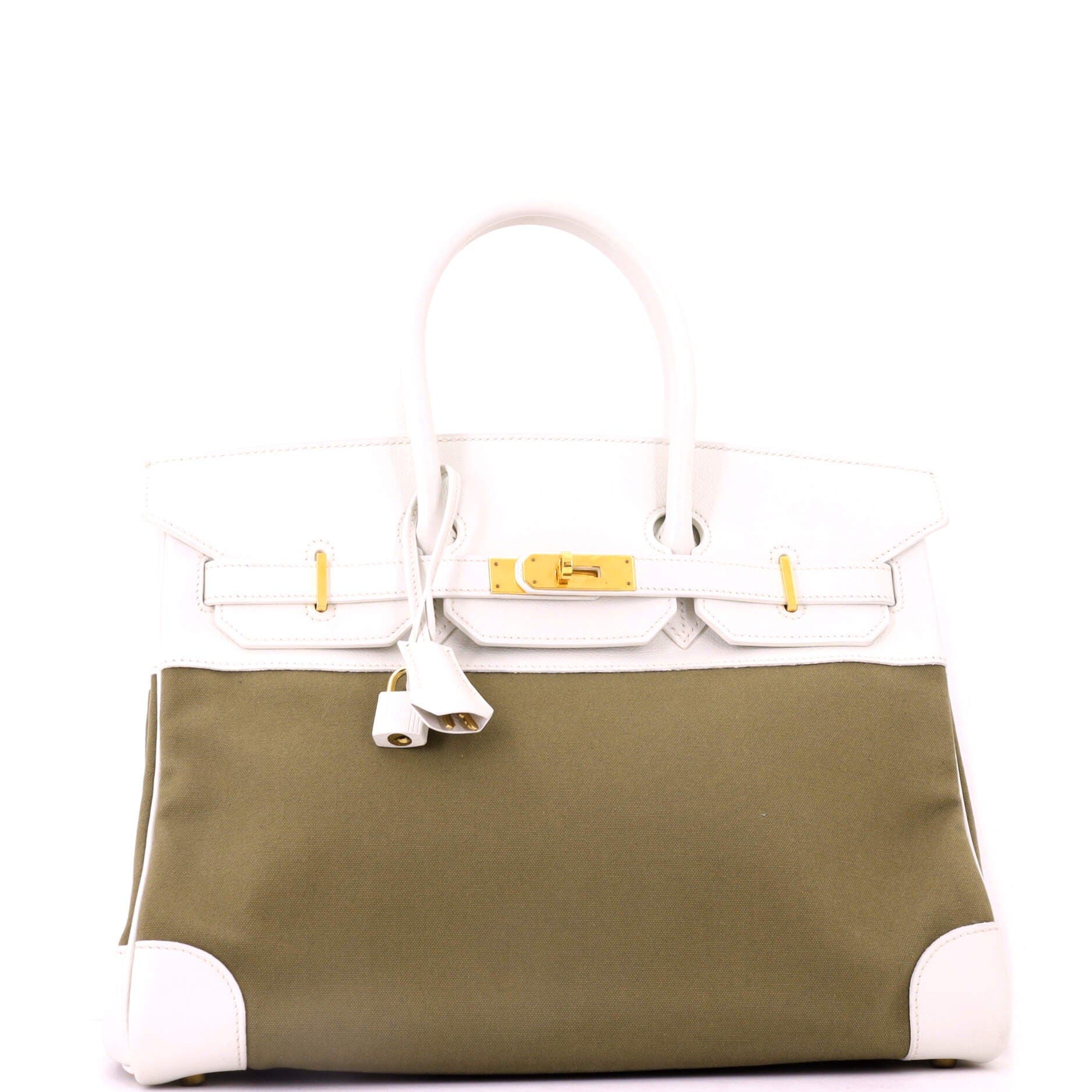 Birkin Handbag Toile and White Courchevel with Gold Hardware 35, Alternate, color, White