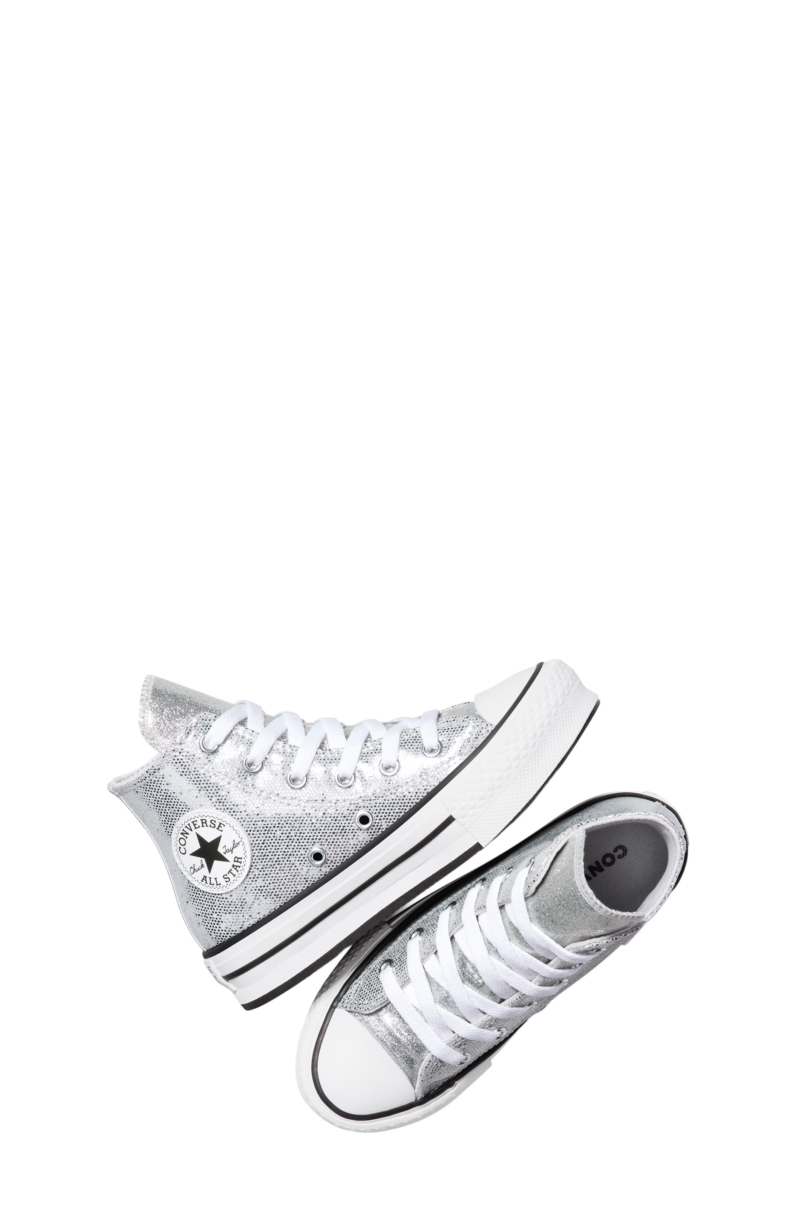 Converse Kids' Chuck Taylor All Star Lift Disco High Top Platform Sneaker, Alternate, color, Silver/ White/ Barely Grey
