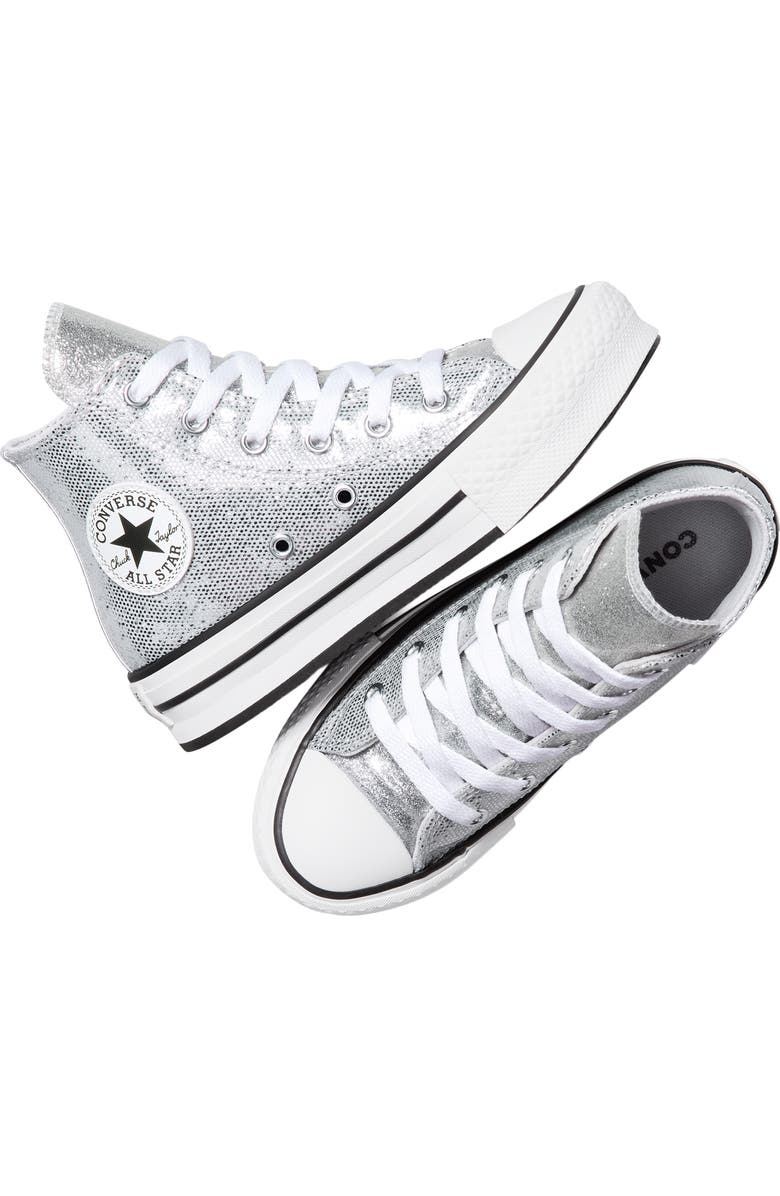 Converse Kids' Chuck Taylor All Star Lift Disco High Top Platform Sneaker, Alternate, color, Silver/ White/ Barely Grey