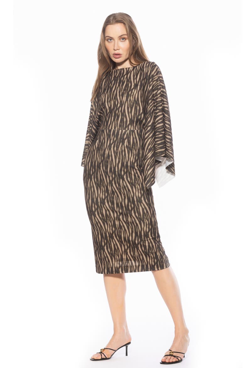 Billie Bateau Neck Midi Dress, Alternate, color, BEIGE/ BROWN ZEBRA