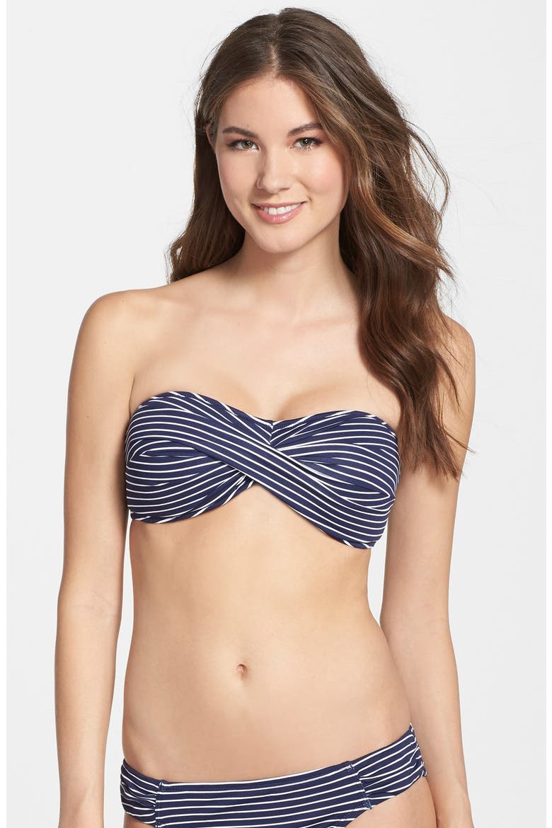 Twist Stripe Bandeau Bikini Top, Main, color, MARE NAVY