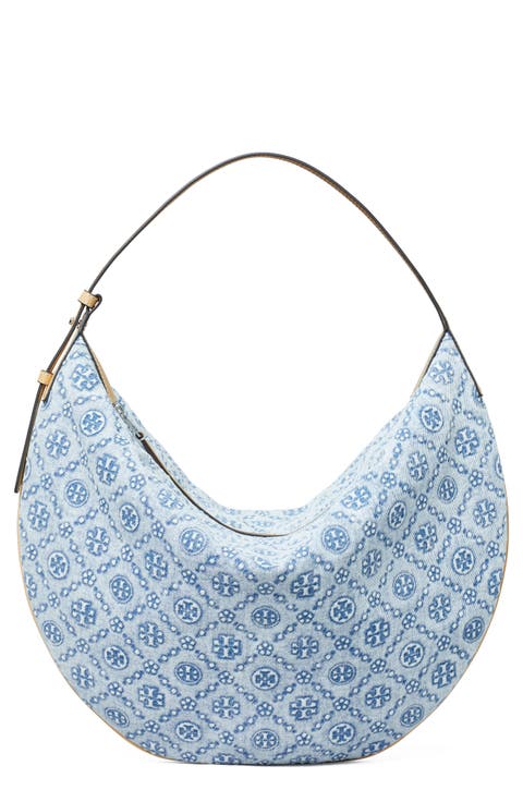 T Monogram Denim Shoulder Bag