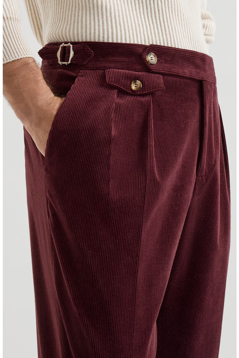 Comfort Cotton And Cashmere Corduroy Trousers With Double Pleats And Waist Tabs, Alternate, color, Burgundy