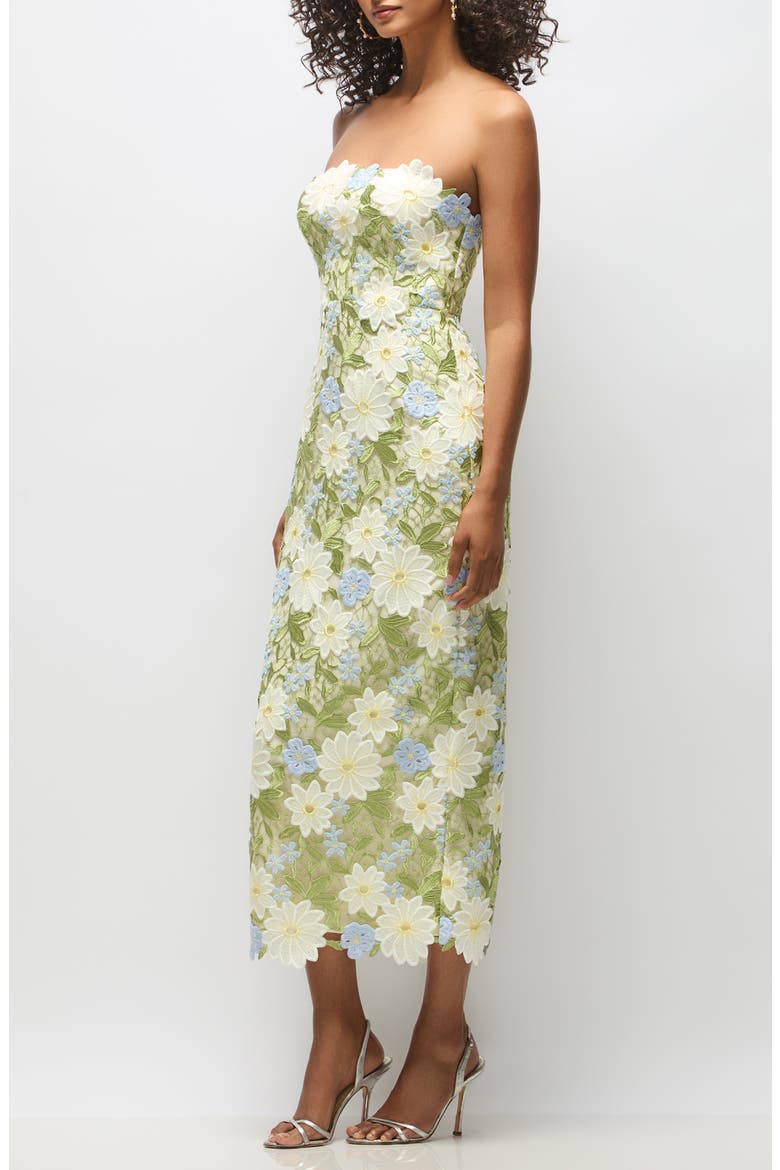 Alice Floral Appliqué Strapless Cocktail Dress, Alternate, color, DAISY MULTI