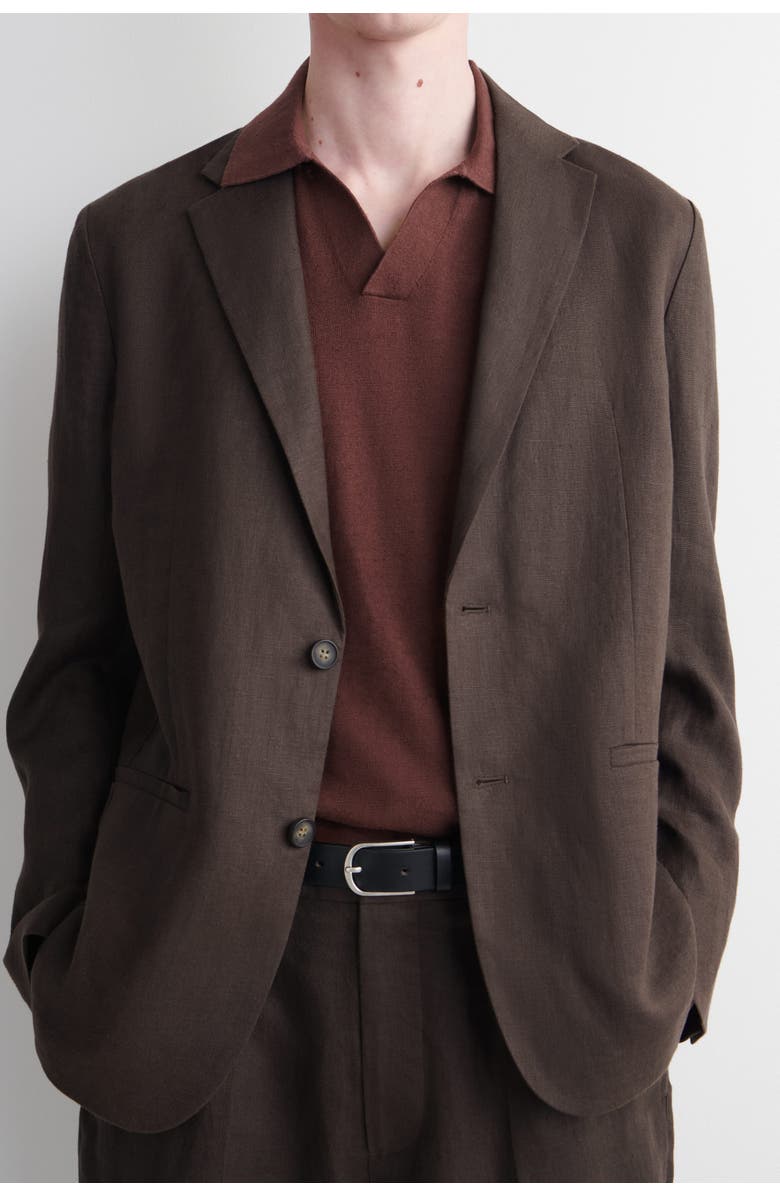 COS Single-breasted Linen Blazer, Alternate, color, Dark Brown