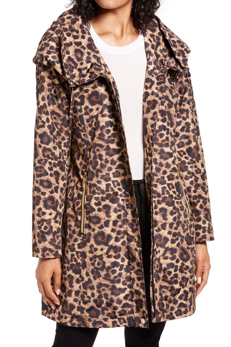 Packable Hooded Raincoat, Main, color, LEOPARD