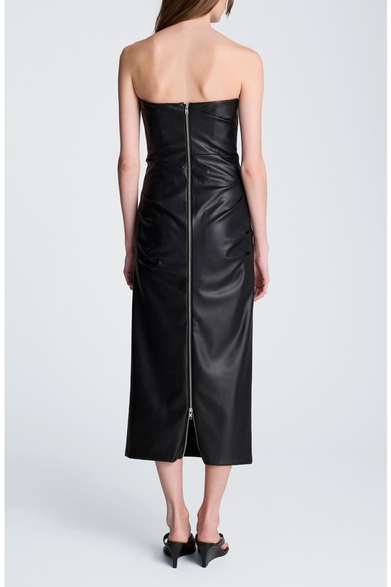 Ruched Strapless Faux Leather Midi Dress, Alternate, color, BLACK