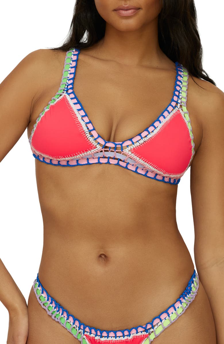 PQ SWIM Colorful Whipstitch Trim Triangle Bikini Top, Main, color, Red
