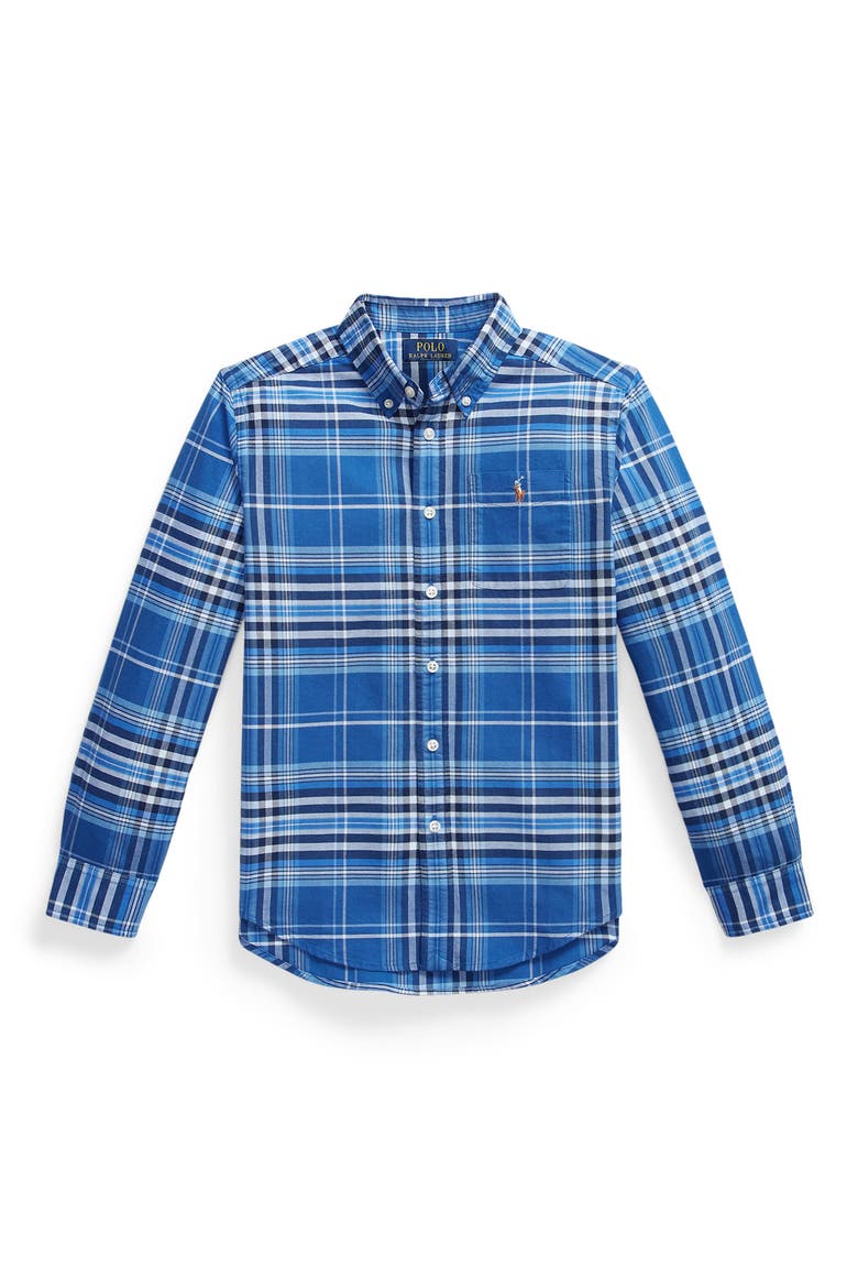 Kids' Cotton Button-Down Shirt, Main, color, BLUE MULTI