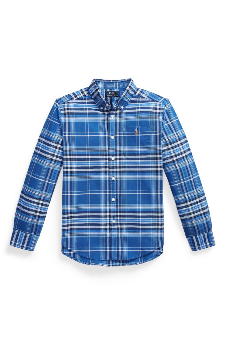Polo Ralph Lauren Kids' Cotton Button-Down Shirt, Main, color, Blue Multi