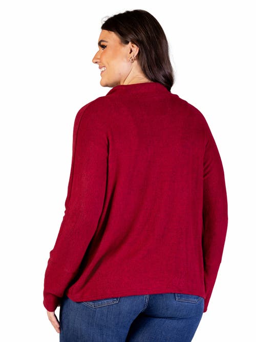 24seven Comfort Apparel Curved Hem Open Front Long Bolero Shrug In Red