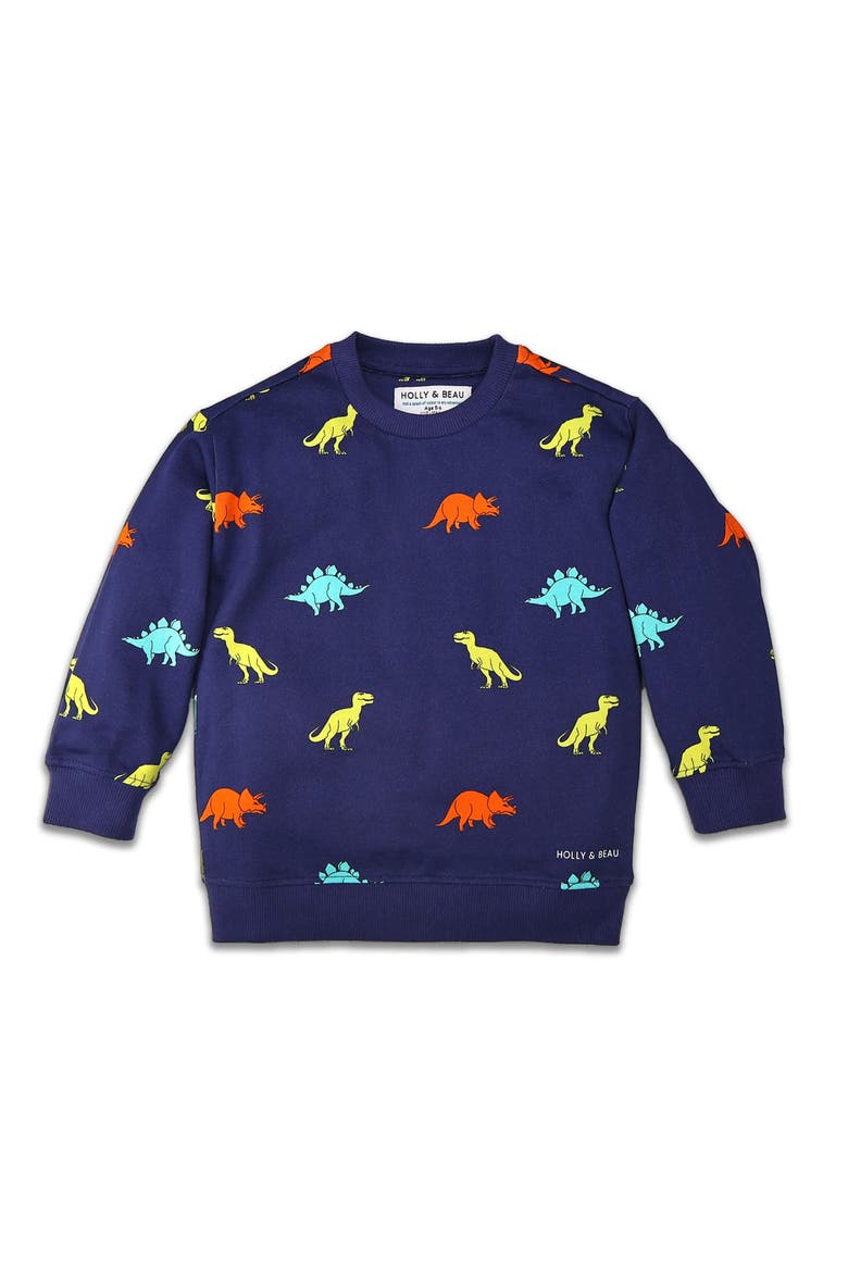 Dinosaur Cotton Crew Neck Sweatshirt, Alternate, color, Blue