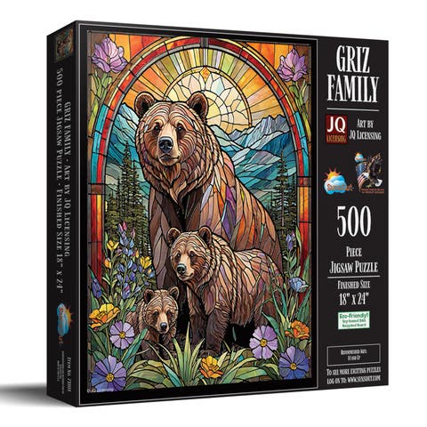 Griz Family Stained Glass Bears 500 piece Jigsaw Puzzle for Adults