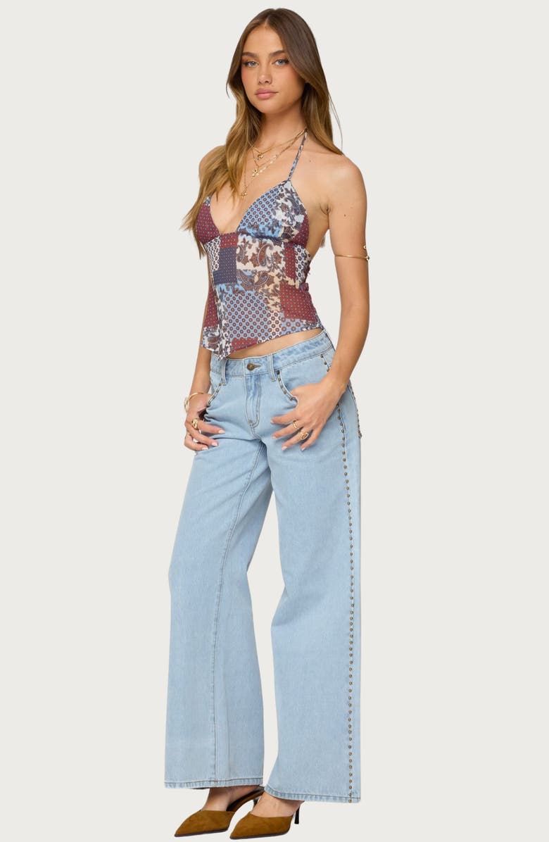 EDIKTED Mixed Patchwork Backless Halter Tank, Alternate, color, Mix