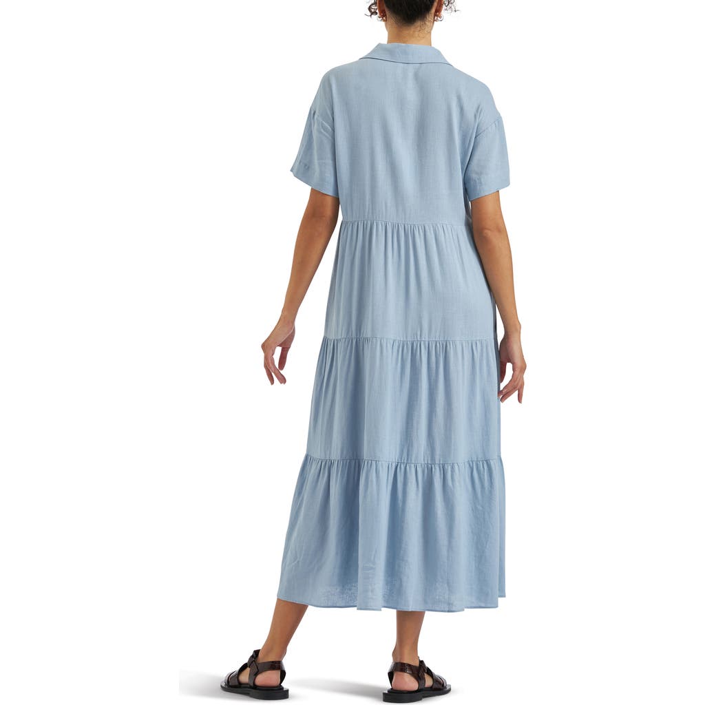 Ripe Maternity Macy Linen Blend Midi Maternity Shirtdress In Pale Blue
