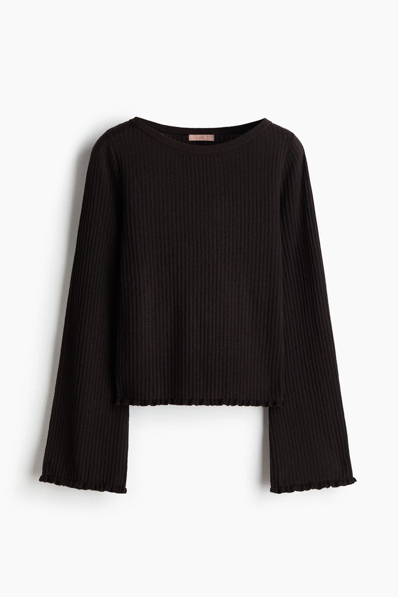 Rib-knit Linen-blend Top, Alternate, color, Dark brown