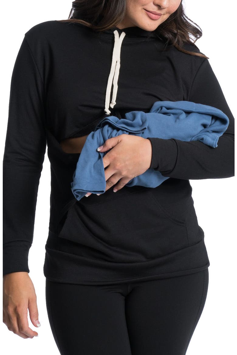 Cozy Maternity/Nursing Hoodie, Alternate, color, BLACK